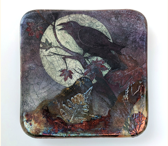 "Raven, Vine Maple, Moon" Raku Wall Square - Dave & Boni Deal